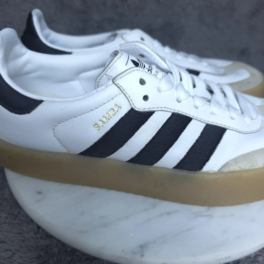 Adidas Samba Shoes Mens Size 8.5 White Black Leather Gum Sole Soccer Sneakers